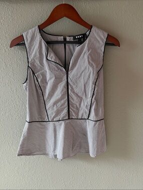 DKNY Black and White Striped Peplum Shell Top